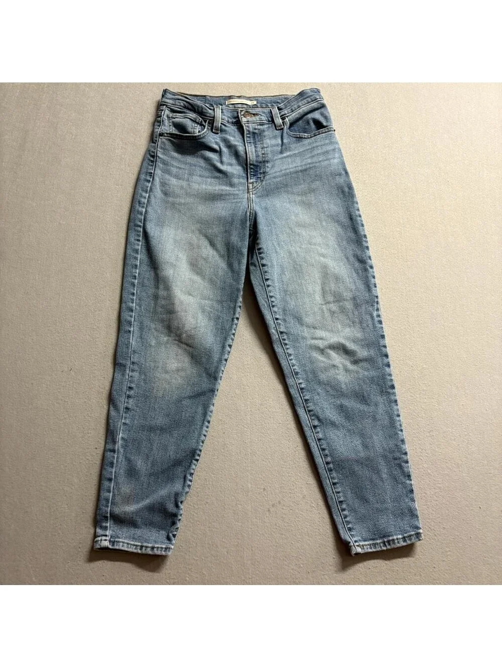 Levis High Waisted Mom Jeans Womens 28 Blue Stretch Denim Tapered Leg W28 L27